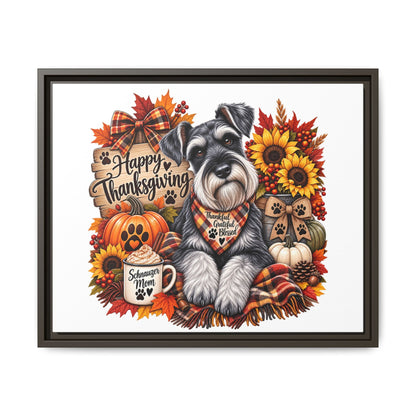 Happy Thanksgiving Schnauzer Framed Canvas — Autumn Dog Wall Art