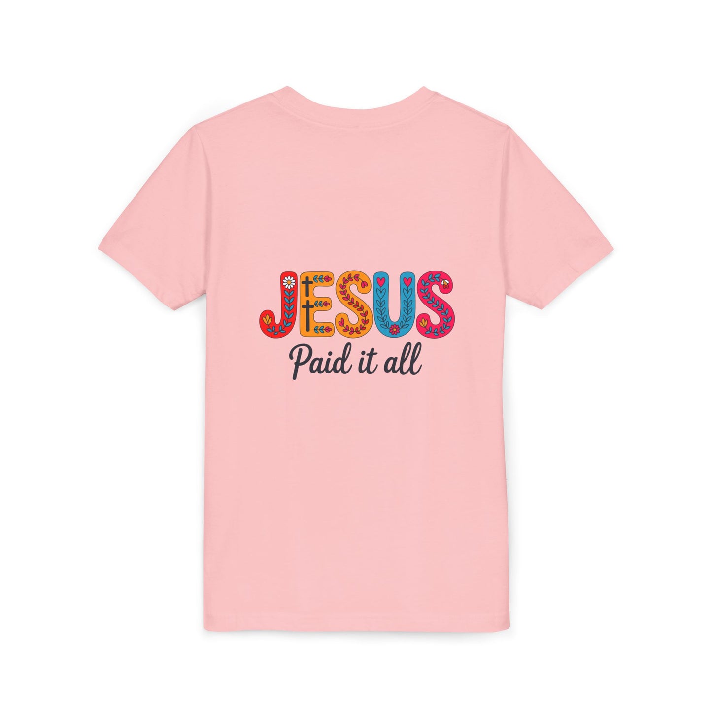 Youth Tee — "Jesus Paid It All" Colorful Faith Graphic