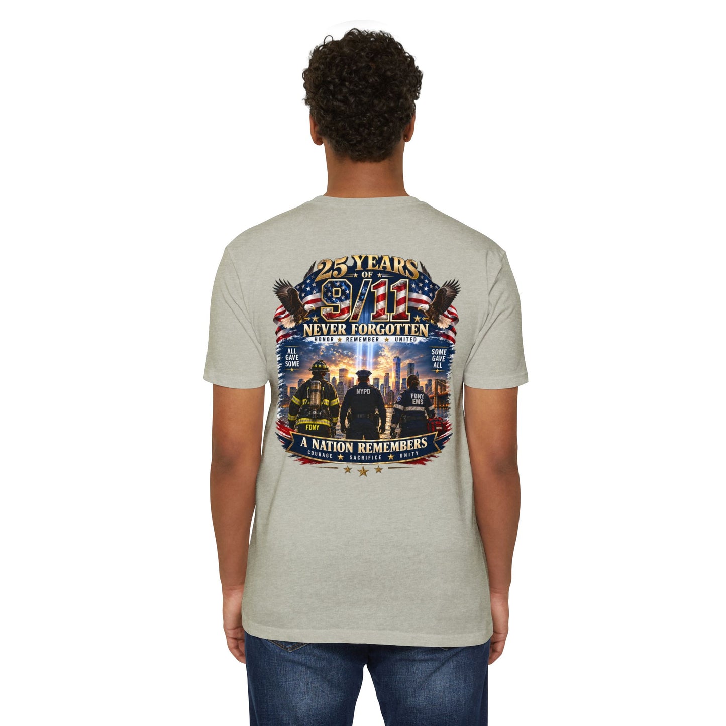 9/11 Never Forgotten T-Shirt — 25 Years Tribute Memorial Tee