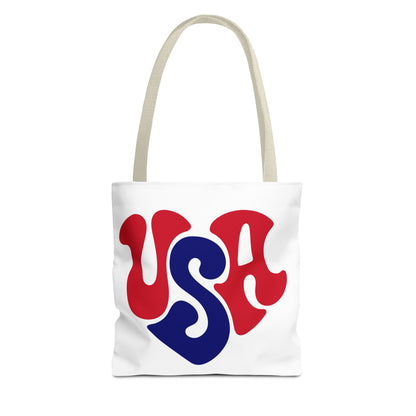 USA Heart Graphic Tote Bag — Retro Patriotic Fourth of July Tote