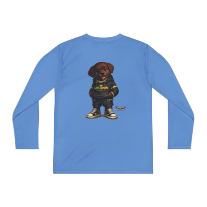 Youth Long Sleeve Tee — Cute Rottweiler Pup Graphic "Melanin" Hoodie Design