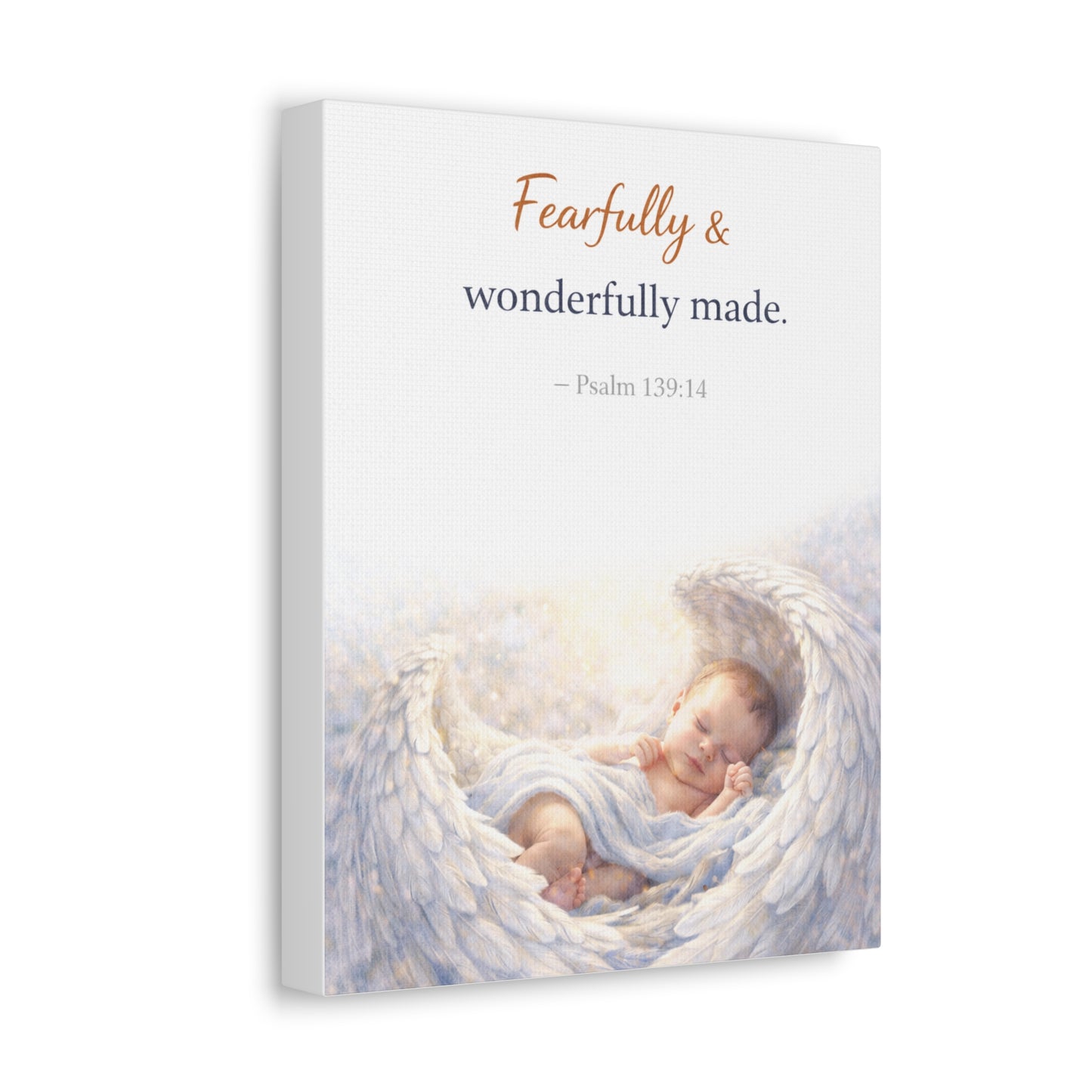 Canvas Wall Art - "Fearfully & Wonderfully Made" Baby Angel Bible Verse (Psalm 139:14) Nursery Decor