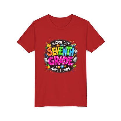 Seventh Grade Kids T-Shirt – “Watch Out Seventh Grade Here I Come” Back-to-School Tee