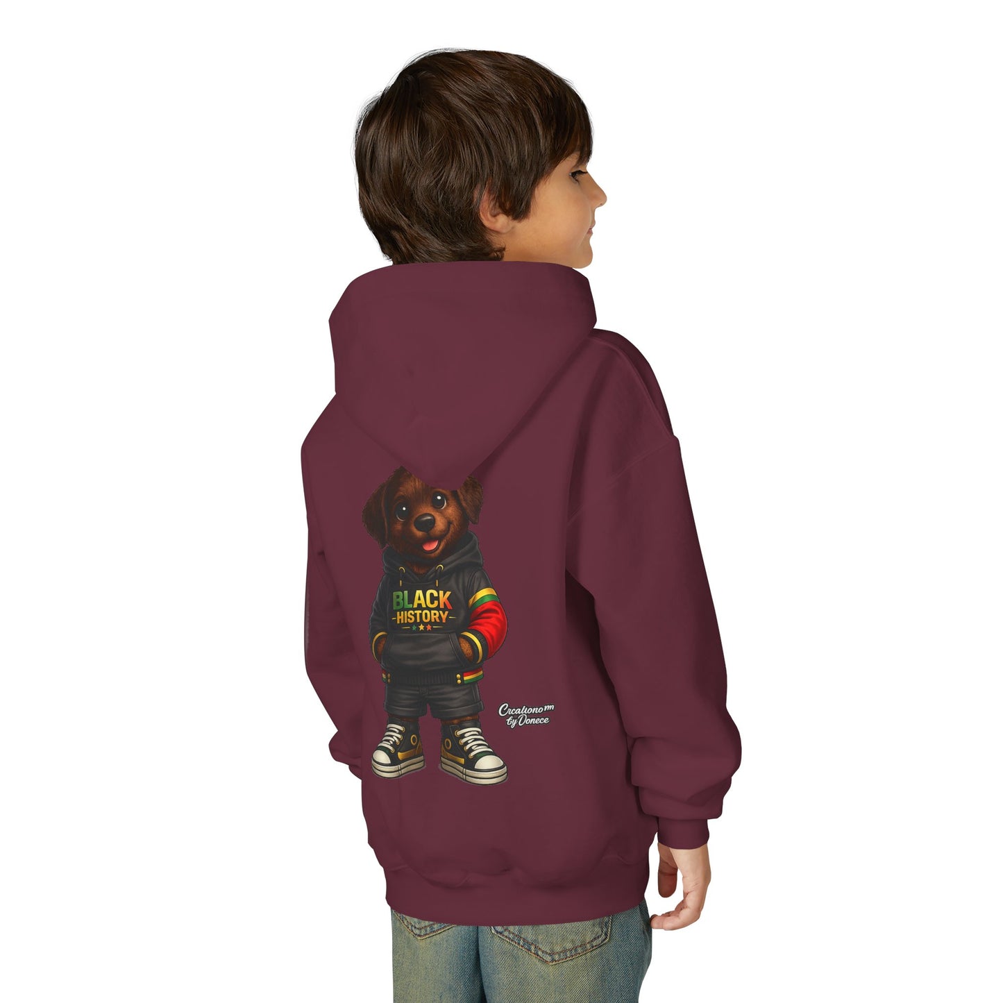 Youth Hoodie - Cute Rottweiler Puppy 'Black History' Graphic Sweatshirt for Kids