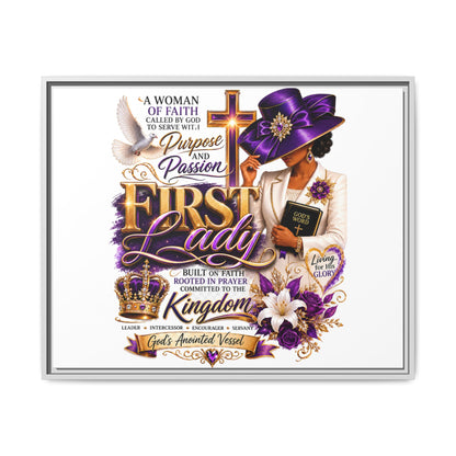 First Lady Faith Wall Art — Framed Matte Canvas (Purple & Gold)