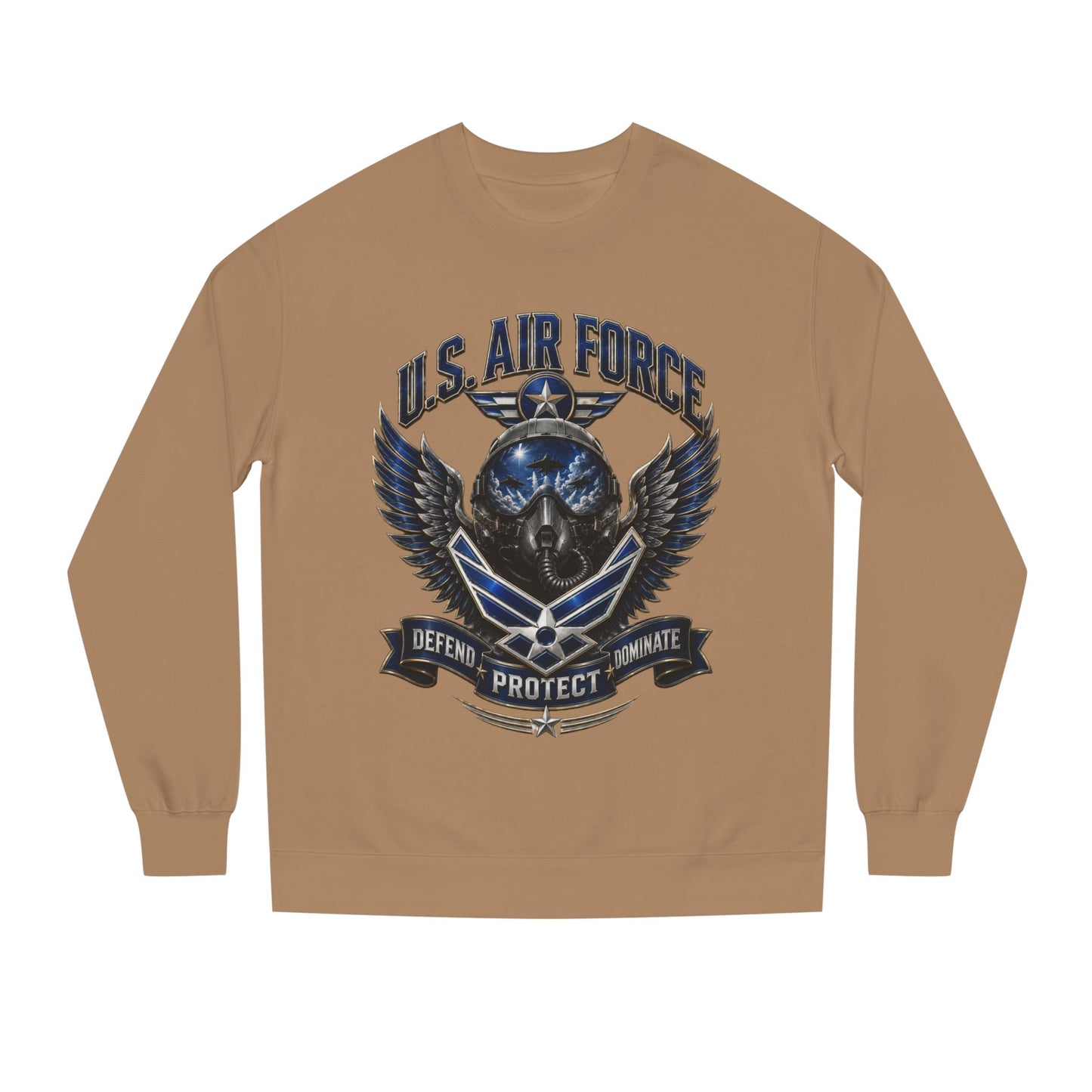 U.S. Air Force Skull Crewneck Sweatshirt — Defend Protect Dominate Tactical Pullover