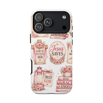 Faith Phone Case — 'Jesus Saves' Floral Christian Scripture iPhone Case