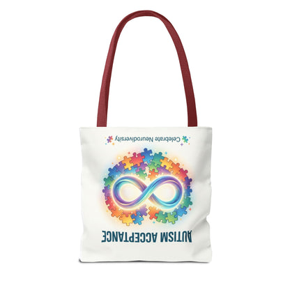 Autism Acceptance Tote Bag — Rainbow Neurodiversity Infinity Puzzle Design