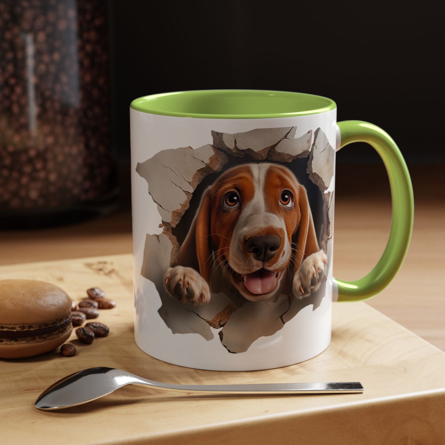 Basset Hound Peek-A-Boo Accent Coffee Mug — Cute Dog Face 11/15oz