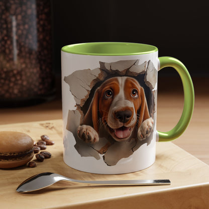 Basset Hound Peek-A-Boo Accent Coffee Mug — Cute Dog Face 11/15oz