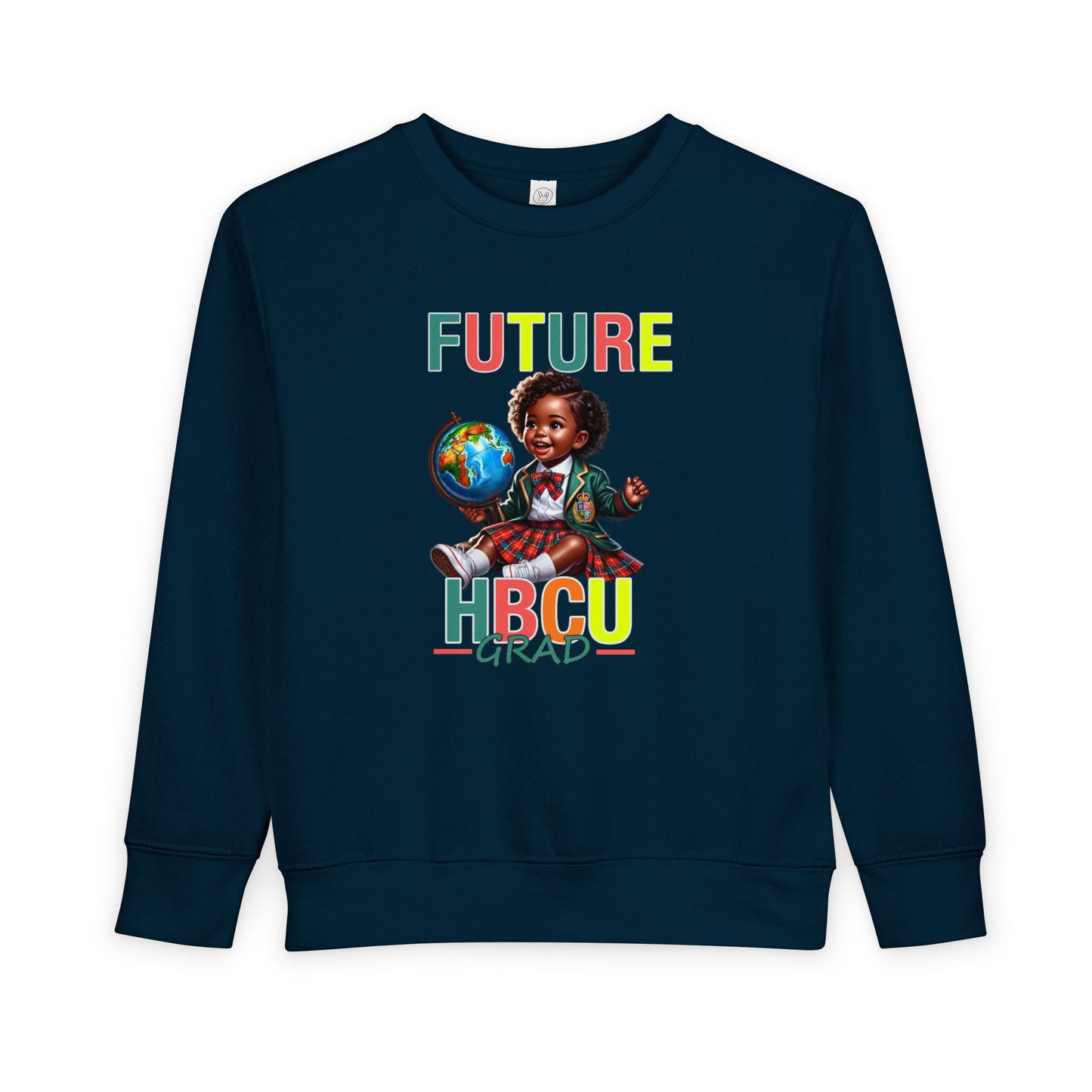 Future HBCU Grad Toddler Sweatshirt — Cute Black Girl Globe Design