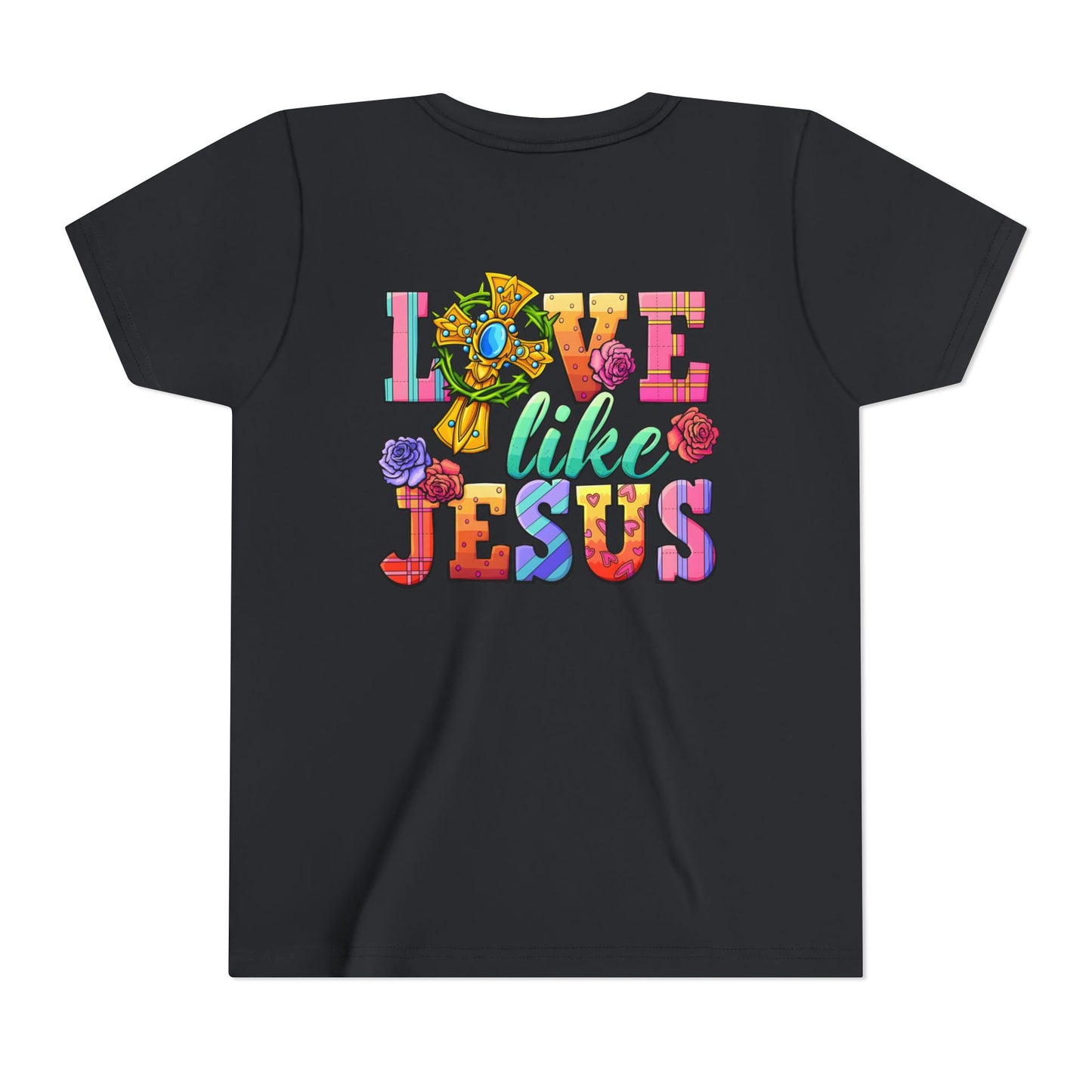 Youth Tee — "Love Like Jesus" Colorful Faith Graphic