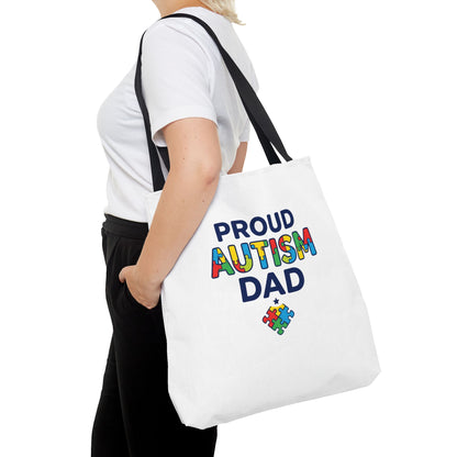 Proud Autism Dad Tote Bag — Colorful Puzzle-Heart Support Gift