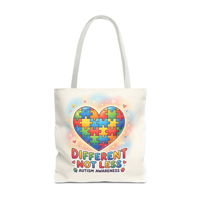 Autism Awareness Tote Bag — "Different Not Less" Puzzle Heart Design