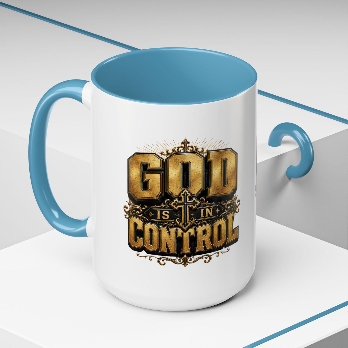 God Is In Control Accent Coffee Mug – Inspirational Christian Religious Coffee Cup