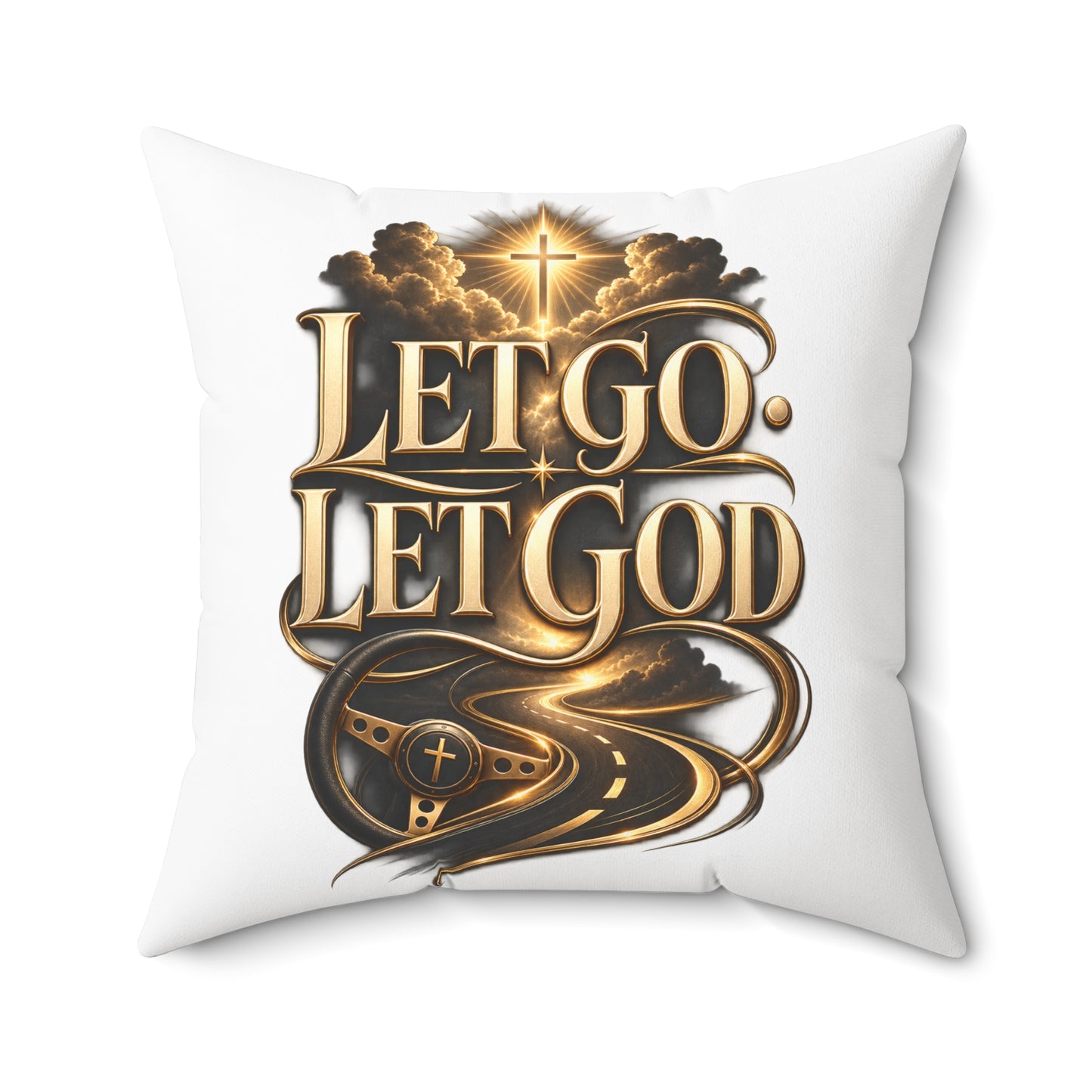 Let Go Let God Decorative Pillow — Inspirational Christian Throw Pillow with Cross & Script