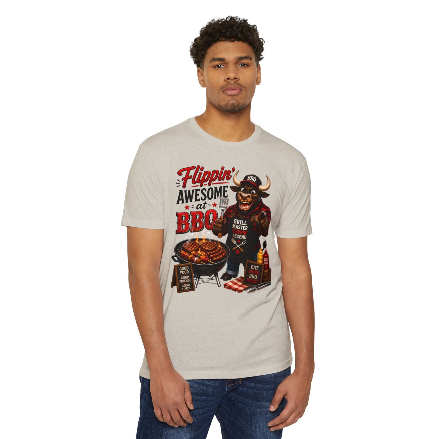 Flippin' Awesome at BBQ T-Shirt — Grill Master Bull Graphic Tee