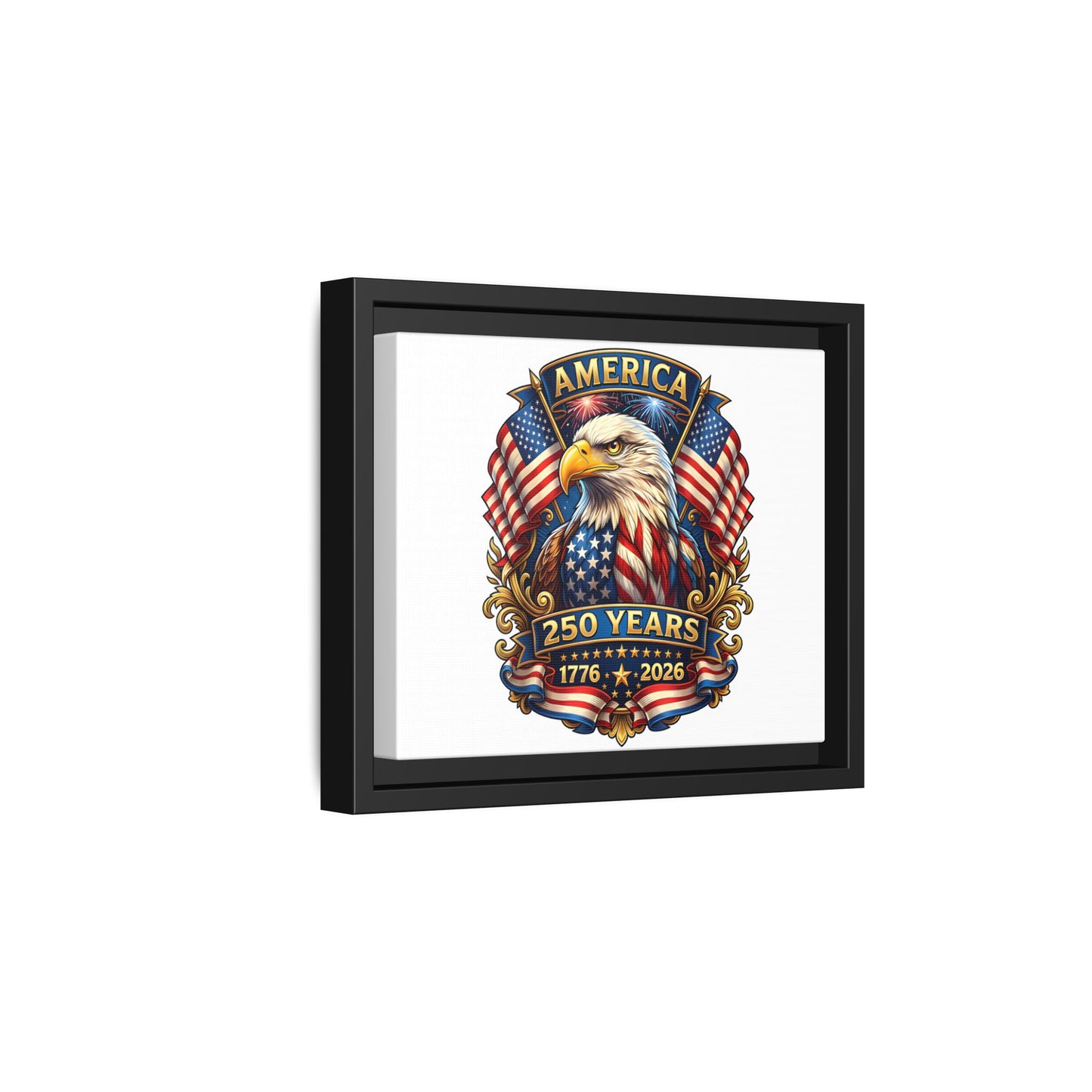 America 250th Anniversary Framed Canvas — Patriotic Bald Eagle Wall Art