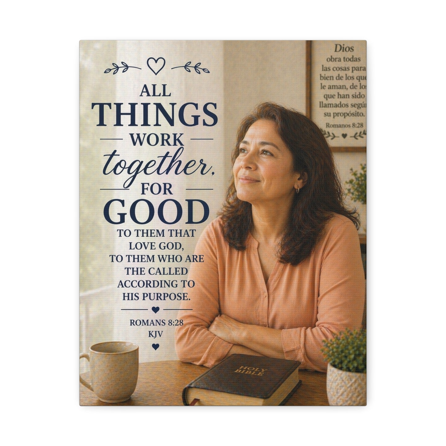 All Things Work Together For Good Stretched Canvas – Romans 8:28 Inspirational Christian Wall Art