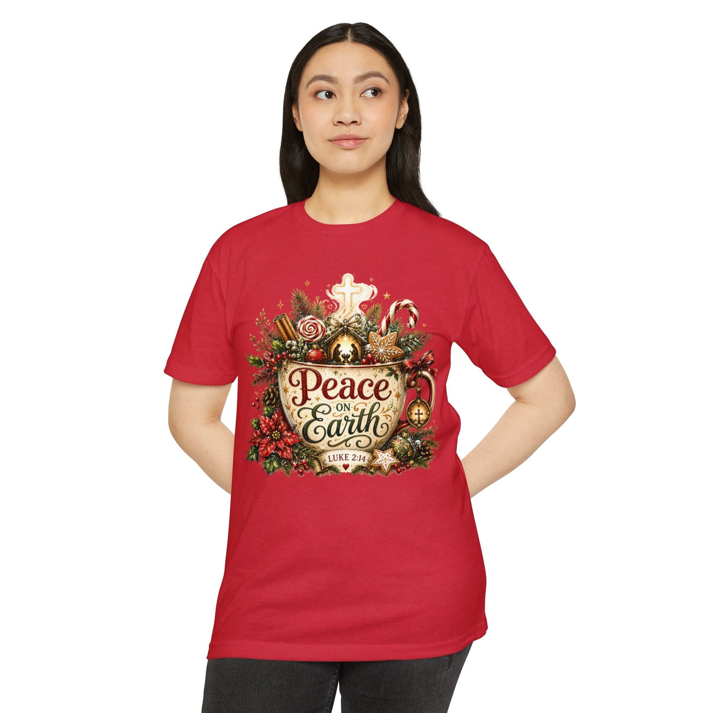 Peace on Earth Christmas T-shirt — Luke 2:14 Nativity Holiday Tee