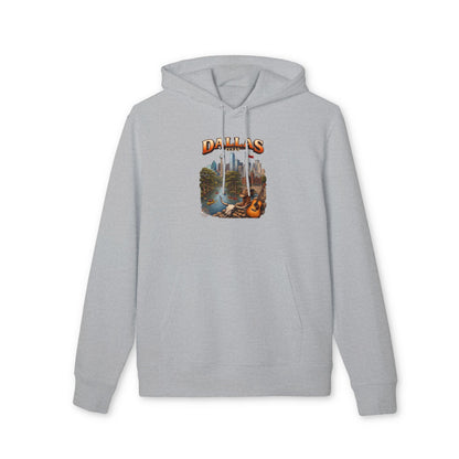 Dallas Cityscape Hoodie — Retro Skyline, River & Guitar Graphic