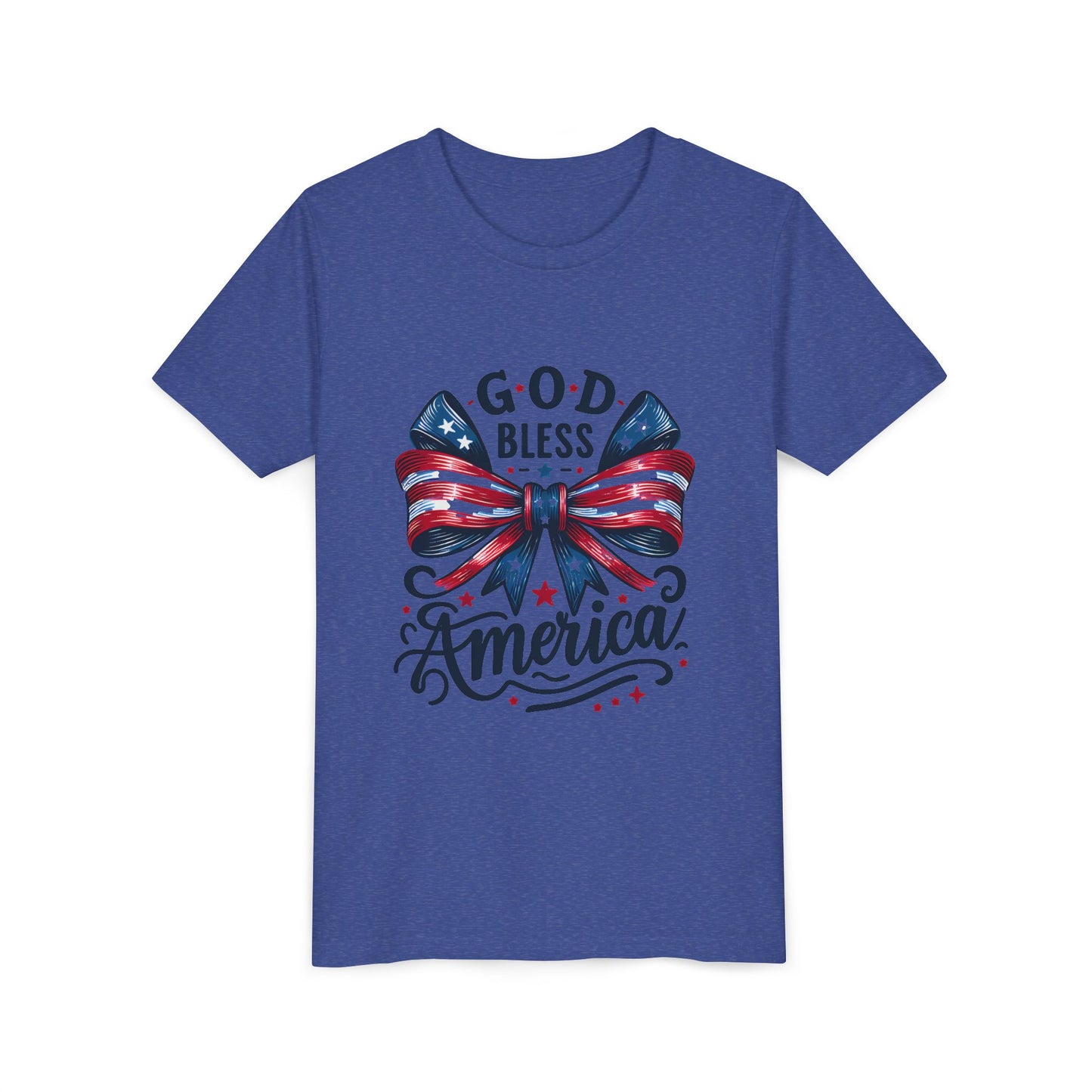 Youth Tee — "God Bless America" Patriotic Bow T-Shirt (4th of July, Memorial Day)