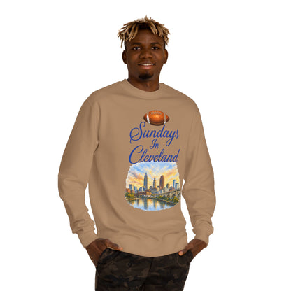 Sundays in Cleveland Football Crewneck Sweatshirt — Cleveland Skyline Game Day Pullover