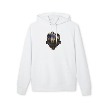 Patriotic Guardian Hoodie — 9/11 Tribute with American Flag & Twin Towers Emblem