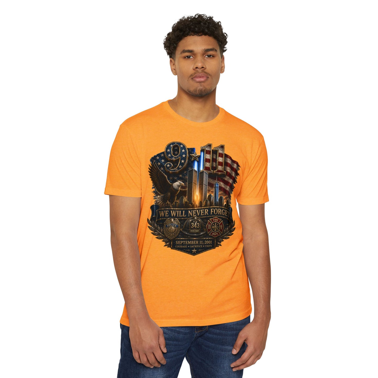 9/11 Memorial T-Shirt — "We Will Never Forget" Patriotic Tribute