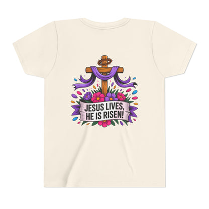 Youth Tee — "Jesus Lives, He Is Risen!" Easter Christian Tee