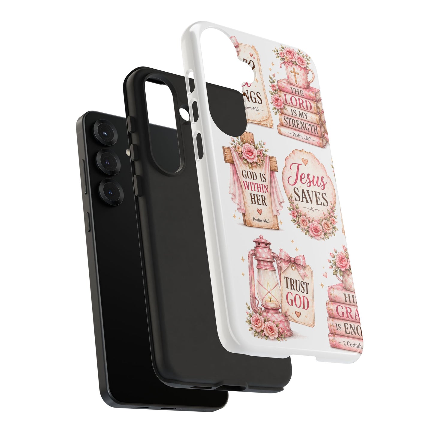 Christian Phone Case — Jesus Saves Floral Tough Case with 'God Is Within Her' & 'Trust God' Design