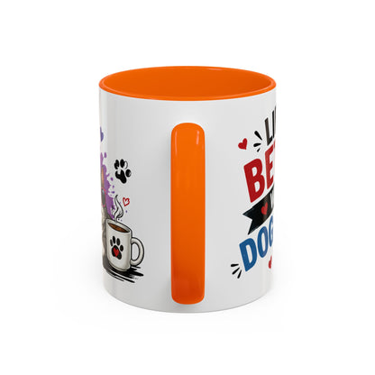 Dog and Cat Coffee Mug – "Life is Better with a Cat" Accent Ceramic Mug