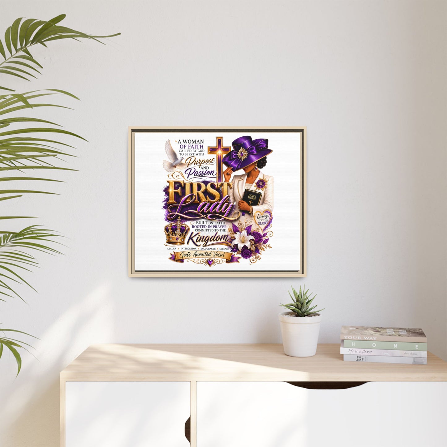 First Lady Faith Wall Art — Framed Matte Canvas (Purple & Gold)