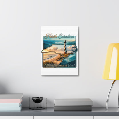 North Carolina Canvas Wall Art — "From Mountains to Coast" Lighthouse State Map