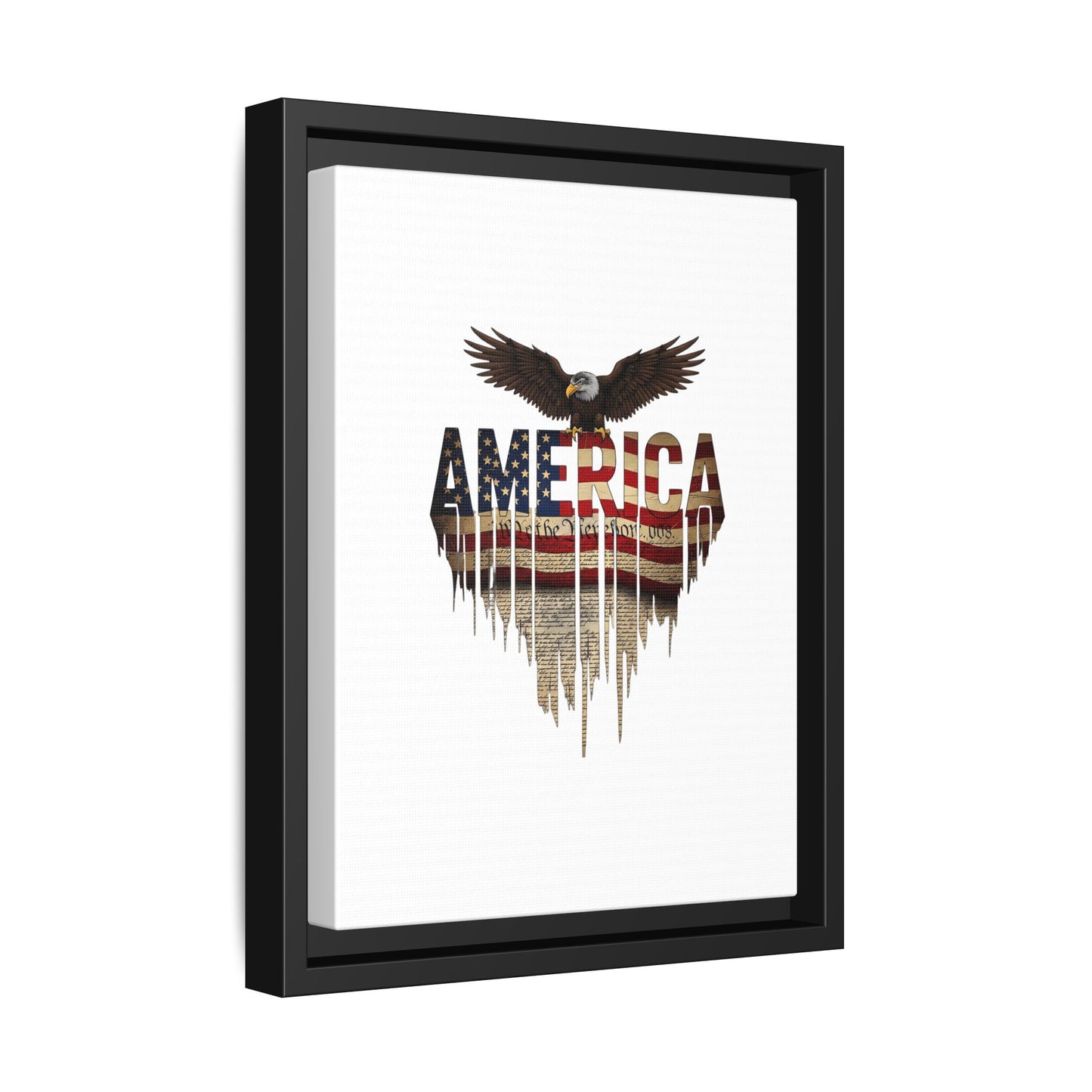 America Eagle Matte Canvas Framed Wall Art — Patriotic USA Flag Typography Print