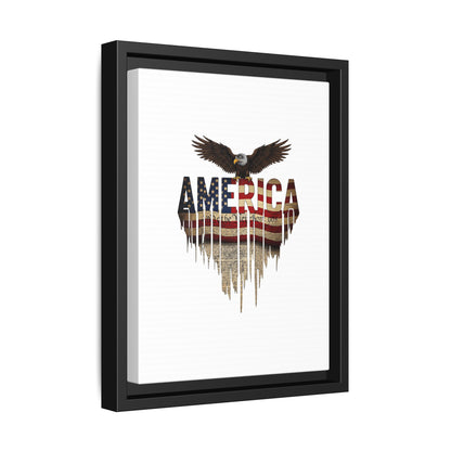 America Eagle Matte Canvas Framed Wall Art — Patriotic USA Flag Typography Print