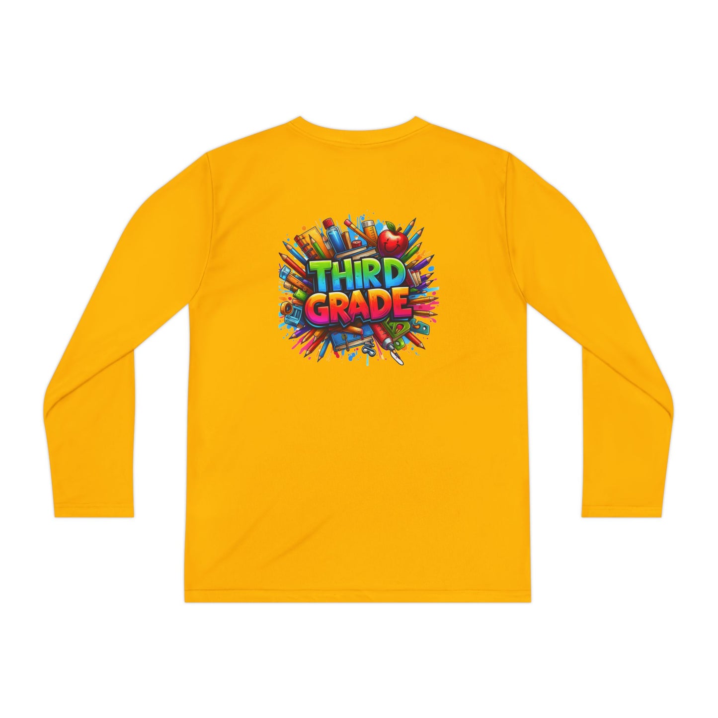 Third Grade Youth Long Sleeve Tee — Colorful School Supplies Design