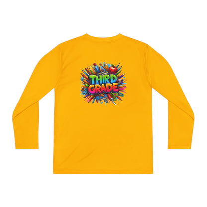 Third Grade Youth Long Sleeve Tee — Colorful School Supplies Design