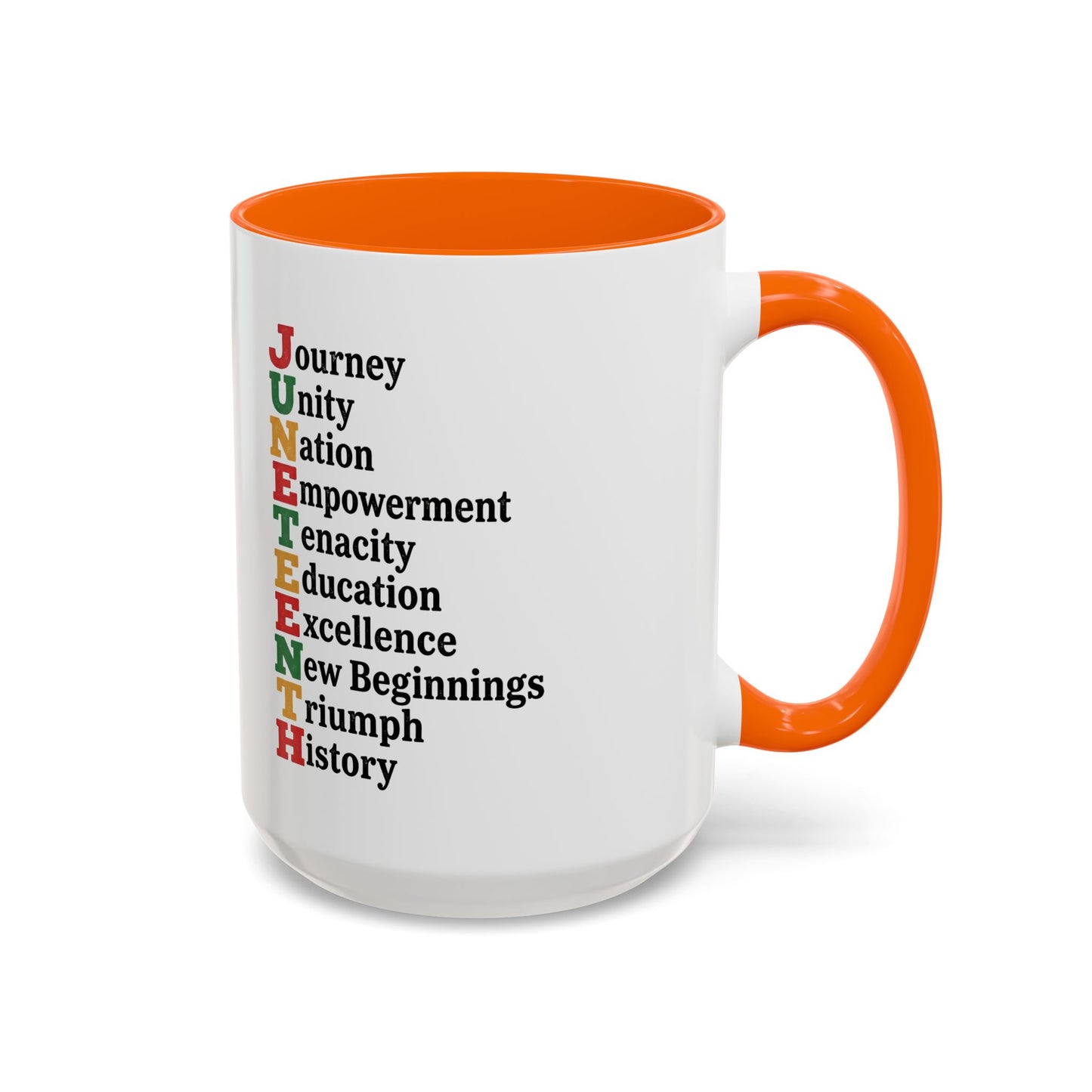 Juneteenth Acronym Accent Coffee Mug – Journey Unity Nation Empowerment (11/15oz)
