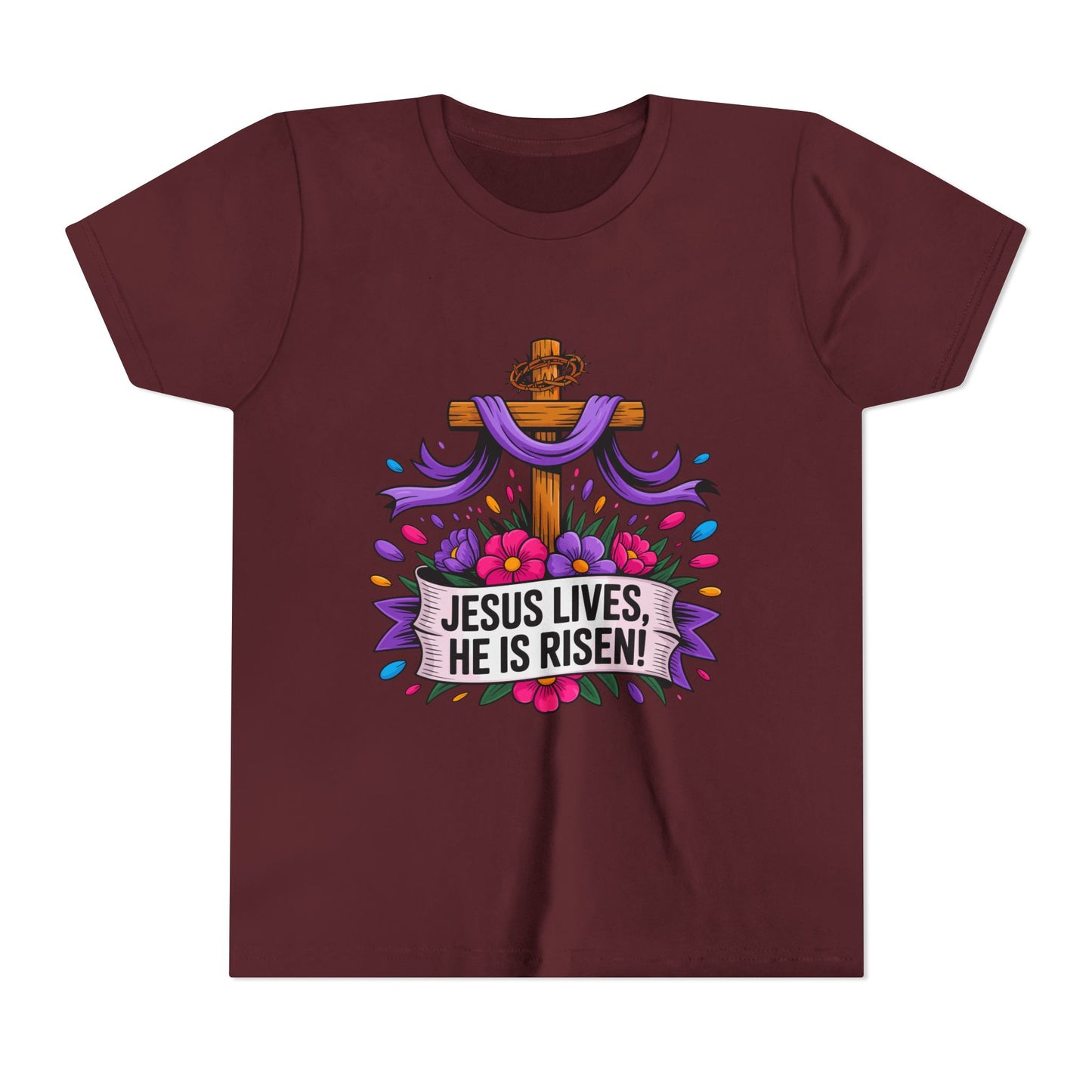 Youth Tee — "Jesus Lives, He Is Risen!" Easter Christian Tee