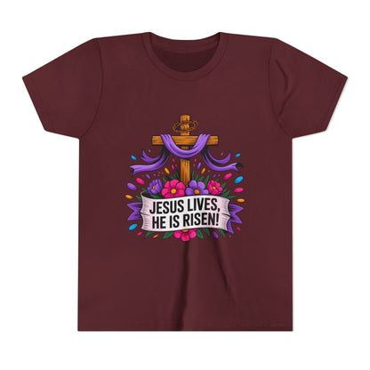 Youth Tee — "Jesus Lives, He Is Risen!" Easter Christian Tee