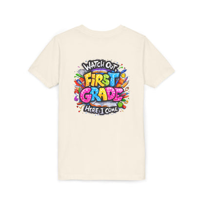 First Grade T-Shirt - "Watch Out First Grade Here I Come" Back-to-School Youth Tee