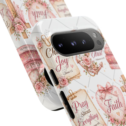 Faith Floral Phone Case – Christian Inspirational Scripture iPhone Cover (Choose Joy, Pray, Faith)