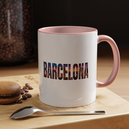 Barcelona Accent Coffee Mug — Scenic Cityscape Text Travel Souvenir (11/15oz)