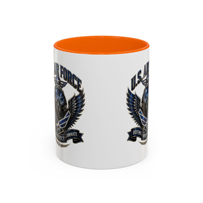 U.S. Air Force Emblem Accent Coffee Mug — Defend Protect Dominate (11/15oz)