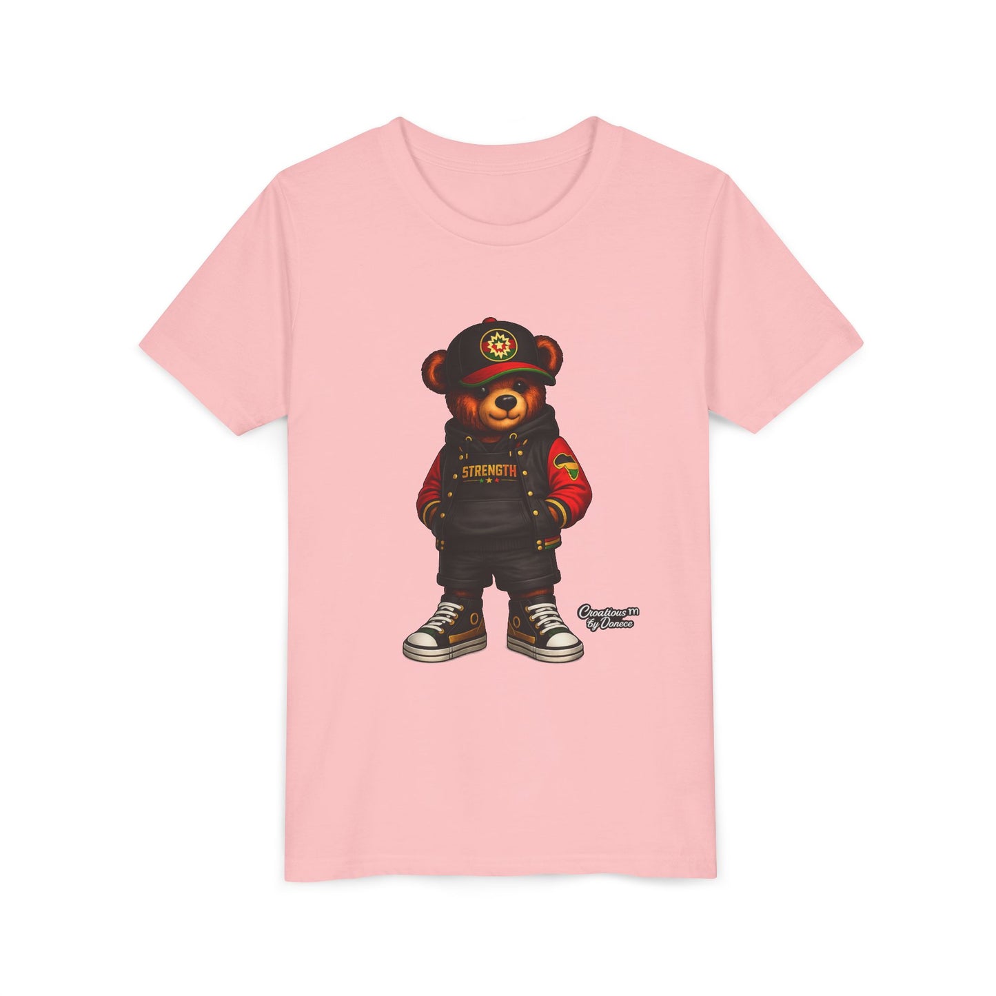 Kids Teddy Bear Streetwear Tee — 'Strength' Graphic Youth T-Shirt