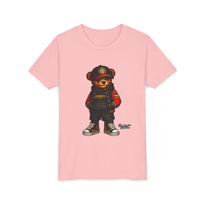 Kids Teddy Bear Streetwear Tee — 'Strength' Graphic Youth T-Shirt