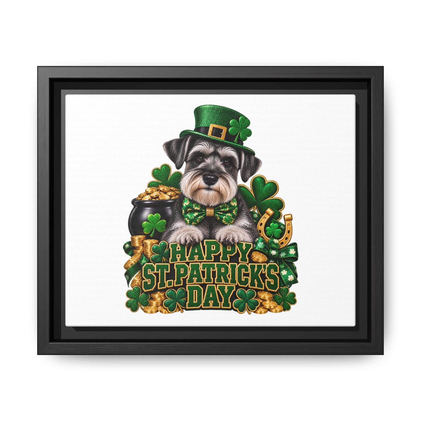 Happy St. Patrick’s Day Schnauzer Framed Canvas