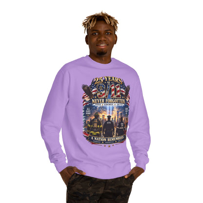 9/11 Never Forgotten Crewneck Sweatshirt — 25 Years Memorial Tribute