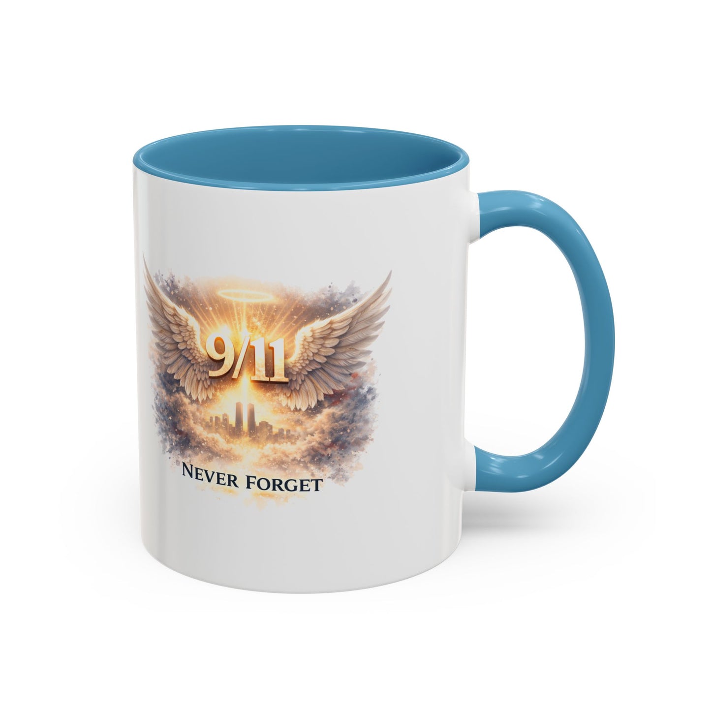 9/11 Never Forget Accent Coffee Mug — Memorial Tribute Ceramic Mug